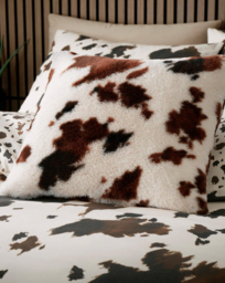 Cow Print Faux Fur Filled Cushion Natural - Fusion - Size: 43X43CM