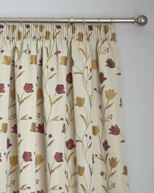 Curtina Juliette Pencil Pleat Curtains Natural/Red - Curtina - Size: 167 x 182cm - image 1