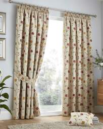 Curtina Juliette Pencil Pleat Curtains Natural/Red - Curtina - Size: 167 x 182cm - thumbnail 3