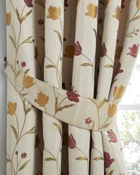 Curtina Juliette Pencil Pleat Curtains Natural/Red - Curtina - Size: 167 x 182cm - thumbnail 2