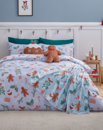 CL Christmas Gingerbread Duvet Set Blue - Catherine Lansfield - Size: SINGLE - thumbnail 1