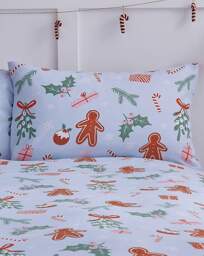 CL Christmas Gingerbread Duvet Set Blue - Catherine Lansfield - Size: SINGLE - thumbnail 3