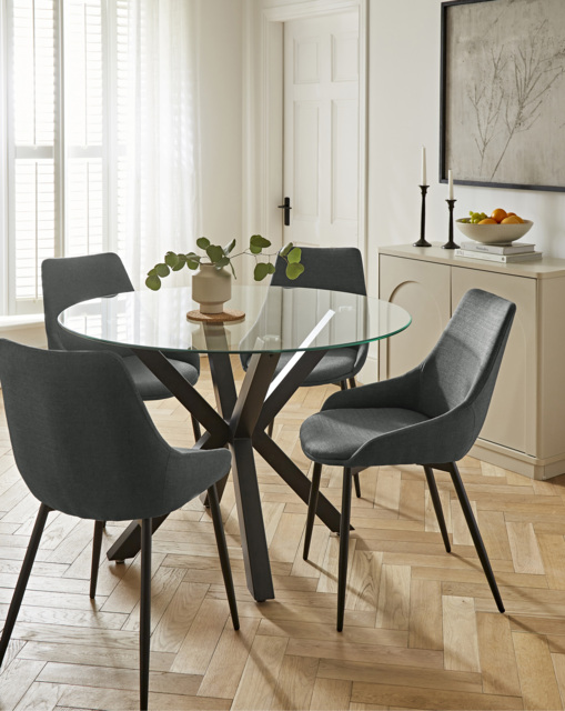 Bodie Black Table & 4 Etta Fabric Chairs Black/Charcoal - image 1
