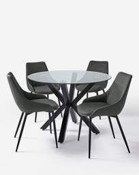 Bodie Black Table & 4 Etta Fabric Chairs Black/Charcoal - thumbnail 4