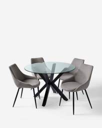 Bodie Black Table & 4 Etta Fabric Chairs Black/Grey - thumbnail 2