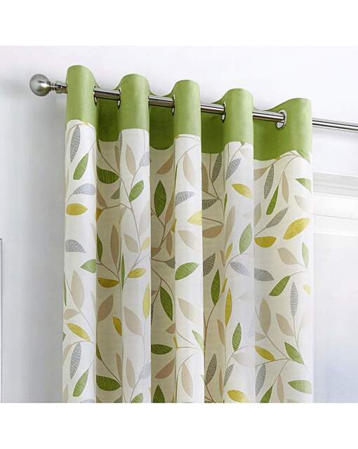 Fusion Beechwood Eyelet Curtains Green - Fusion - Size: 167 x 137cm - image 1