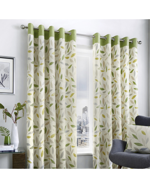 Fusion Beechwood Eyelet Curtains Green - Fusion - Size: 167 x 137cm - image 1
