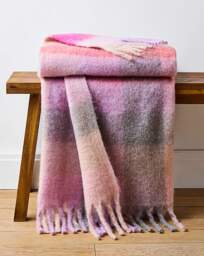 Mila Check Faux Mohair Throw Pink - JD Williams - Size: 130X150