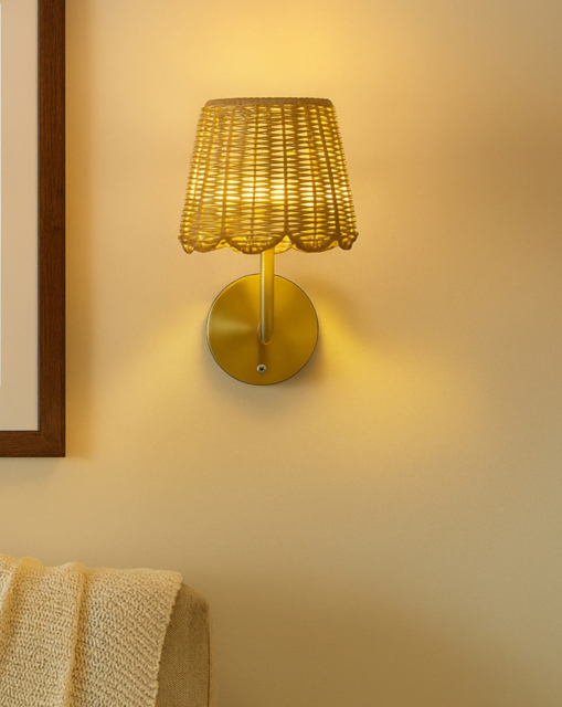 Calvera Scalloped Rattan Wall Light Gold - Searchlight - image 1