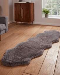 Supersoft Faux Fur Sheepskin Rug Grey - Think Rugs - Size: 60X180 - thumbnail 2