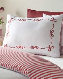 CL Bow Embroidery Duvet Set WHT/RED White/Red - Catherine Lansfield - Size: SINGLE - thumbnail 5