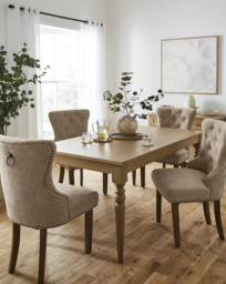Margot Table with 4 Studded Mabel Chairs Light Oak/Oatmeal - JD Williams