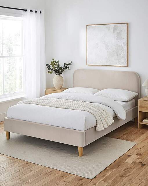 Emery Velvet Bed with 3 Layer Mattress Natural - JD Williams - Size: KINGSIZE - image 1
