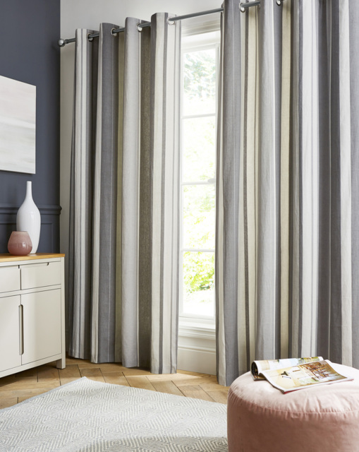 Fusion Whitworth Stripe Eyelet Curtains Grey - Size: 167 x 183cm - image 1