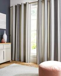 Fusion Whitworth Stripe Eyelet Curtains Grey - Size: 167 x 183cm - thumbnail 2