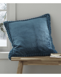 Velvet Faux Fur Cosy Cushion Teal - Catherine Lansfield - Size: 55X55CM