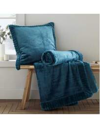 Velvet Faux Fur Cosy Cushion Teal - Catherine Lansfield - Size: 55X55CM - thumbnail 2