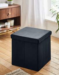 Velvet Foldable Storage Ottoman Cube Black - JD Williams - thumbnail 3