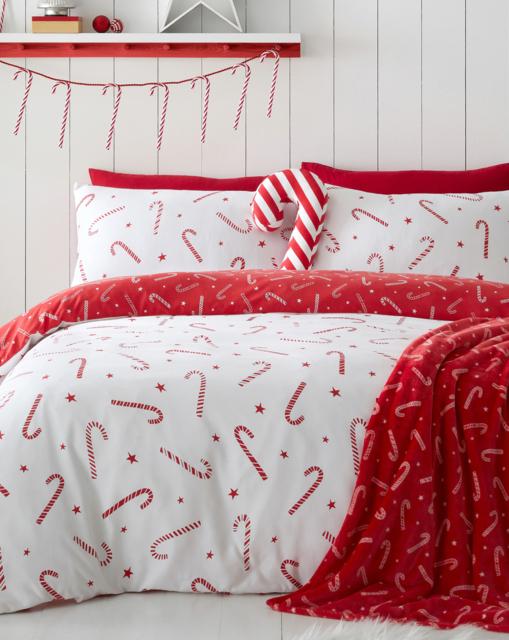 CL Christmas Candy Cane Duvet Set White - Catherine Lansfield - Size: SINGLE - image 1