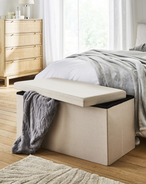 Fabric Foldable Storage Ottoman Natural - JD Williams - image 1