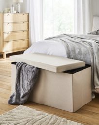 Fabric Foldable Storage Ottoman Natural - JD Williams