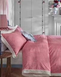 CK Painted Gingham Lace Duvet Set RED RED - Cath Kidston - Size: SINGLE - thumbnail 3