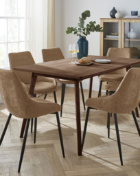 Oslo Table with 6 Etta Leather Chairs Walnut/Mink
