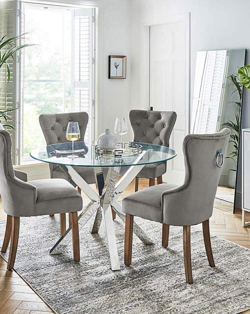Bodie Dining Table with 4 Mabel Chairs Stainless Steel/Grey