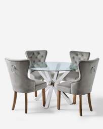 Bodie Dining Table with 4 Mabel Chairs Stainless Steel/Grey - thumbnail 2