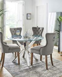 Bodie Dining Table with 4 Mabel Chairs Stainless Steel/Grey - thumbnail 1