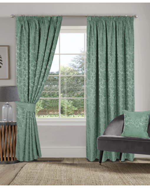 Buckingham Pencil Pleat Lined Curtains Green - Sundour - Size: 117 x 137cm - image 1