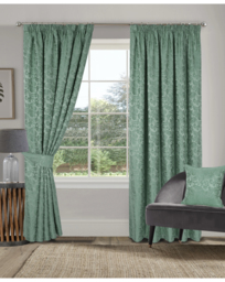 Buckingham Pencil Pleat Lined Curtains Green - Sundour - Size: 117 x 137cm - thumbnail 1