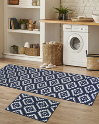 Aztec Runner & Doormat Set Blue - Homemaker - Size: 57X150
