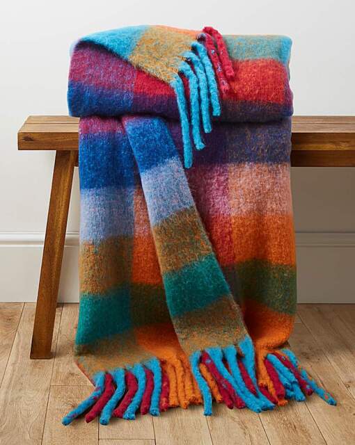 Bright Check Faux Mohair Throw Multi - JD Williams - Size: 130X150 - image 1