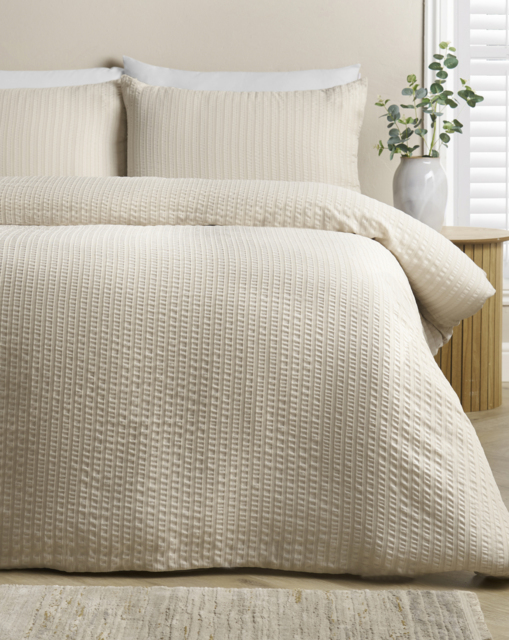 CL Stripe Seersucker Duvet Cover Set Natural - Catherine Lansfield - Size: SINGLE - image 1