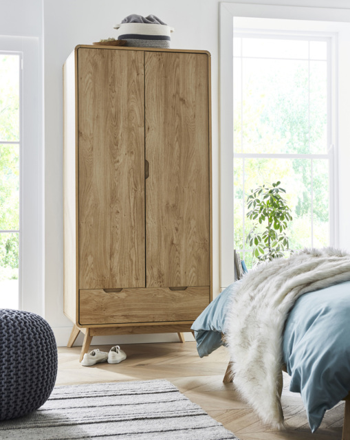 Oslo 2 Door 1 Drawer Wardrobe OAK Effect - JD Williams - image 1