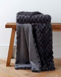 Scallop Faux Fur Throw - Charcoal Charcoal - JD Williams - Size: 120X150 - thumbnail 1