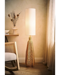 Una Rattan Midi Floor Lamp Natural - ValueLights