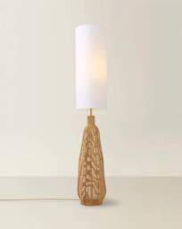 Una Rattan Midi Floor Lamp Natural - ValueLights - thumbnail 2