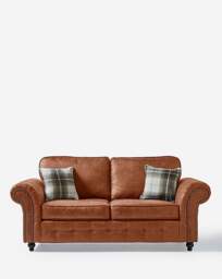 Oakland Faux Leather 3 Seater Sofa Brown - thumbnail 2