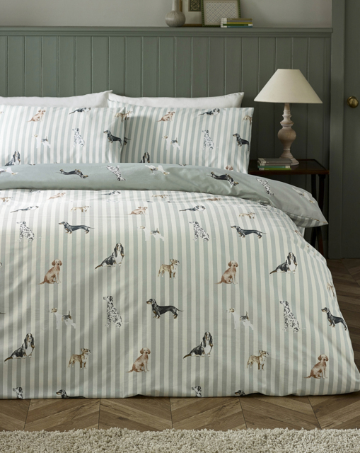 CL Dog Stripe Duvet Cover Set Green - Catherine Lansfield - Size: SINGLE - image 1