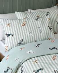 CL Dog Stripe Duvet Cover Set Green - Catherine Lansfield - Size: SINGLE - thumbnail 3