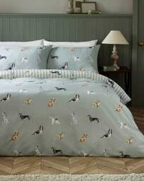 CL Dog Stripe Duvet Cover Set Green - Catherine Lansfield - Size: SINGLE - thumbnail 5