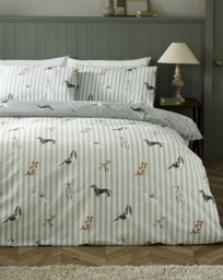 CL Dog Stripe Duvet Cover Set Green - Catherine Lansfield - Size: SINGLE - thumbnail 1