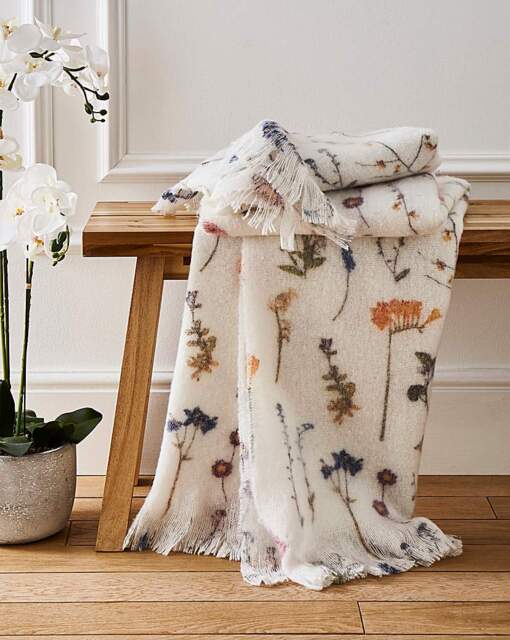 Pressed Floral Faux Mohair Throw Multi - JD Williams - Size: 120X150 - image 1
