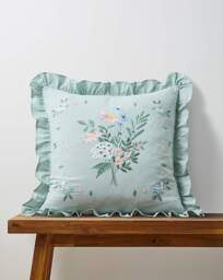 Harper Embroidered Floral Ruffle Cushion Sage Green - JD Williams - Size: 45X45 - thumbnail 1