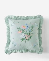 Harper Embroidered Floral Ruffle Cushion Sage Green - JD Williams - Size: 45X45 - thumbnail 4