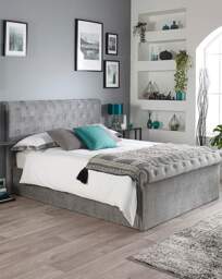 Aspire Chesterfield Lift Ottoman Bed Grey - Aspire - Size: KINGSIZE