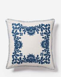 Mia Embroidered Border Floral Cushion White/Blue - At Home Collection - Size: 45X45 - thumbnail 2
