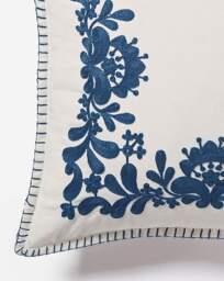 Mia Embroidered Border Floral Cushion White/Blue - At Home Collection - Size: 45X45 - thumbnail 4